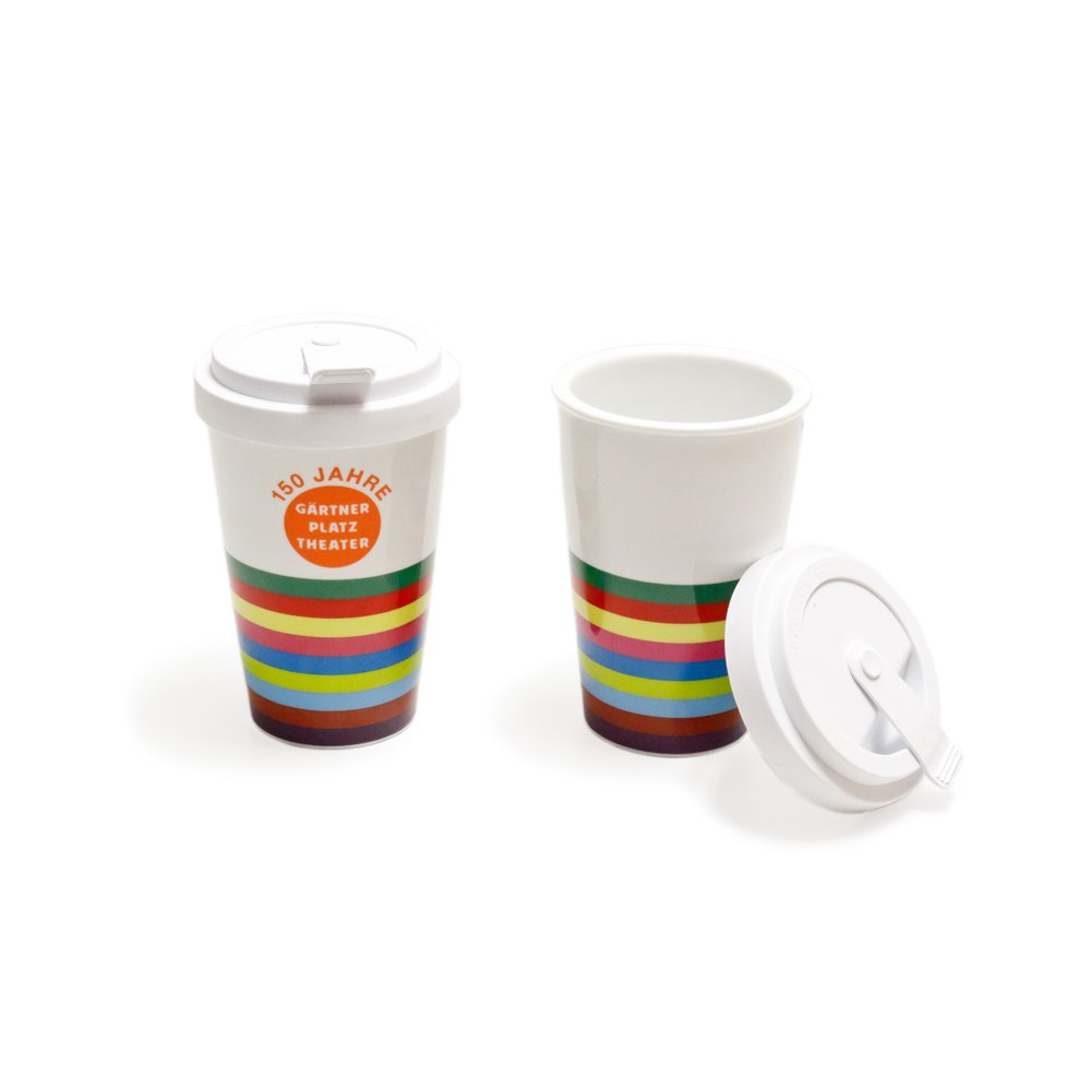 Marken Thermo-Becher Coffee-to-go Porzellan Form 343 bedruckt für Staatstheater am Gärtnerplatz