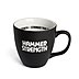 Hydroglasur matt in schwarz, große Werbetasse 151 mit weißer Logogravur und Tassen-Innendruck