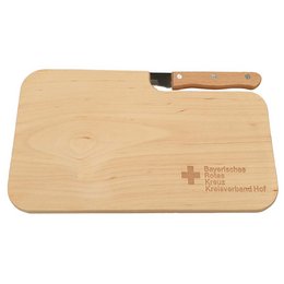 Werbe-Schneidebrett für das Bayerische Rote Kreuz mit Logo-Lasergravur