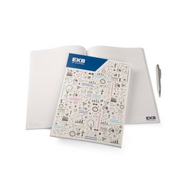 Mindnotes Notizbuch mit Softcover, vollflächig vorne und hinten bedruckbar, Firmenlogo auf den Buchseiten