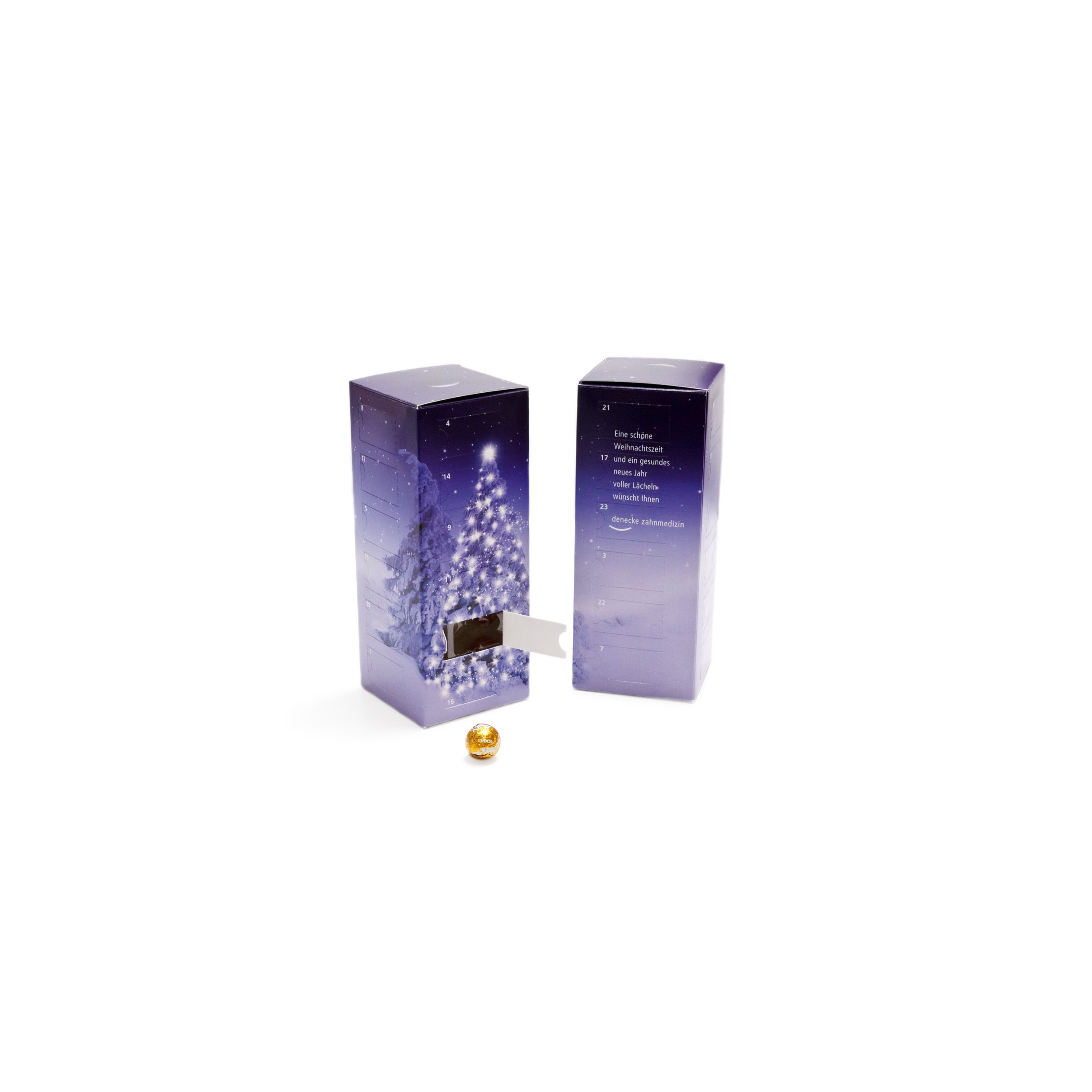 bedruckter Schoko Lindt-Mini Kugeln Tower Adventskalender Digitaldruck