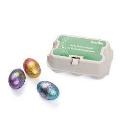 Süße Werbung: die leckeren Schokoeier in Mini-Eierschachtel mit bedrucktem personalisiertem Etikett! 