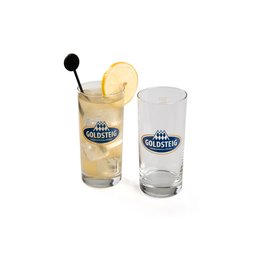 Mit Firmenlogo bedrucktes Longdrink-Glas für die Goldsteig Käsereien