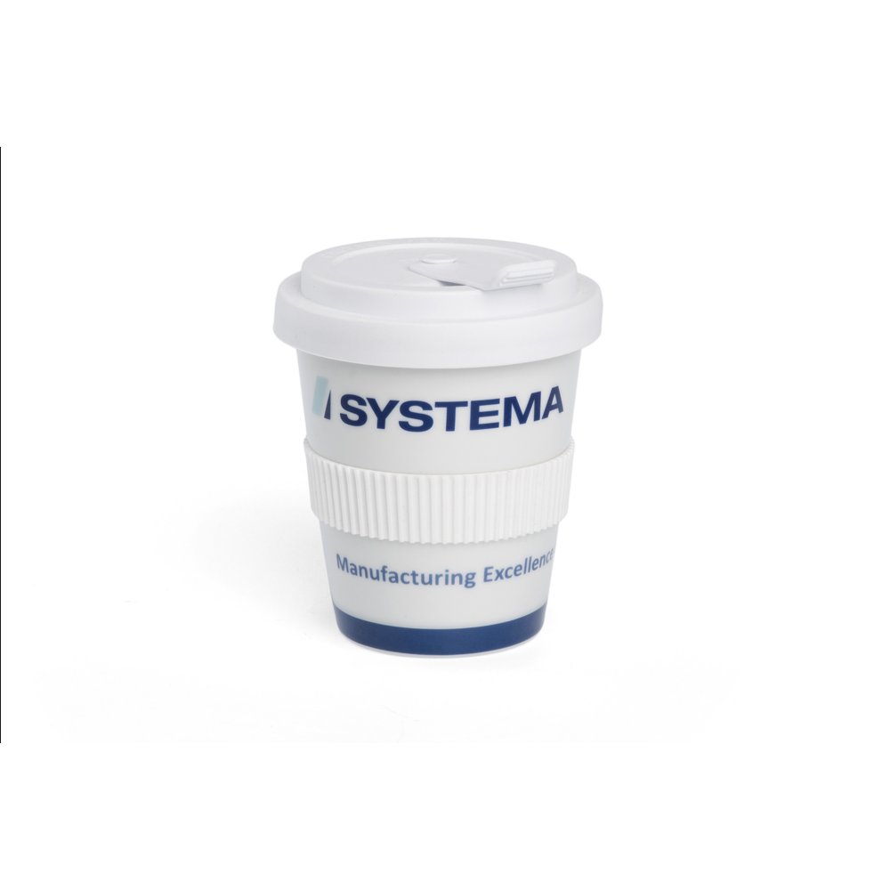 Moderner und individuell bedruckter Coffee to Go Becher für SYSTEMA