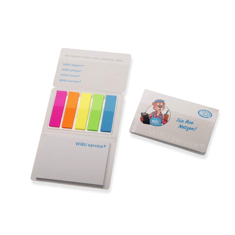 Werbe-Multi-Card-Set mit Haftnotizen und Filmmarker, individuell mit Firmenwerbung bedruckt