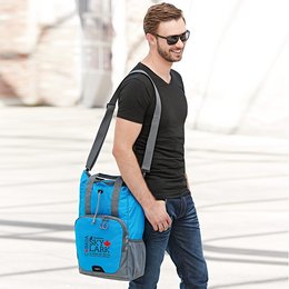 Trendige Werbe-Multibag Kombi Einkaufstasche und Rucksackmit individuellem Logo Druck in Cyan Blau