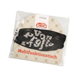 Direkt vom Hersteller: Multifunktionstuch aus Mikrofaser bedruckt, optional mit bedrucktem Werbeeinleger.