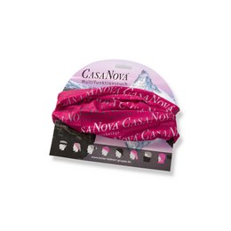 vollflächig bedrucktes Wwerbe-Multifunktionstuch auf bedruckten Karton-Header