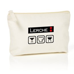 Bedruckte Marken-Logo-Reißverschlusstasche für die Lerche Werbemittel GmbH