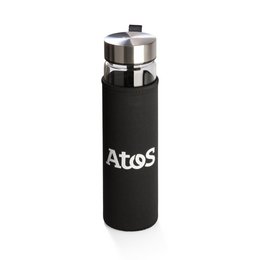 Werbe-Glasflasche mit Neoprenhülle und Werbedruck