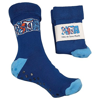 Anti Rutsch Kuschel-Werbesocken für die Kindertagesstätte  in blau/rot