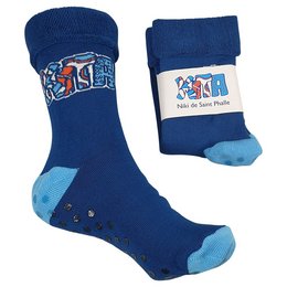 Anti Rutsch Kuschel-Werbesocken für die Kindertagesstätte  in blau/rot