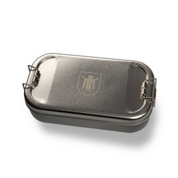 nachhaltige Mehrweg-Lunchbox aus Weißblech mit individueller Lasergravur Stadtwappen "Münchner Kindl"