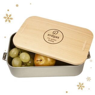 Kunchbox mit Bambusdeckel und Werbeanbringung auf dem Deckel als Werbegeschenk