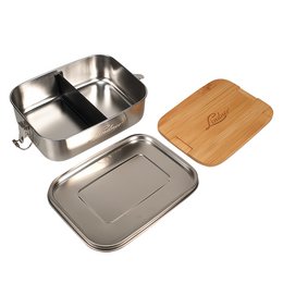 Lunchbox Nature Elegance aus Edelstahl, Bambusbrett, Einbrand