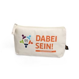 Praktische nachahltige Reißverschlusstasche aus Bio-Baumwolle mit individuellem Werbedruck