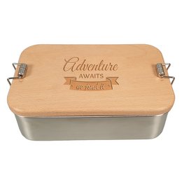 Lunchbox XL mit Buchendeckel als Schneidebrett mit Logo-Lasergravur
