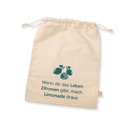 Wiederverwendbarer Mehrzweckbeutel, waschbar, mit Kordelzug, individuell bedruckt.