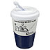 Kaffeebecher to go aus Porzellan mit farbiger Silkonbanderole und individuellem Logo bedruckt