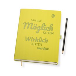 Nachhaltiges grünes Notizbuch, Markenqualität aus Apfeltrester mit individueller Werbe-Prägung