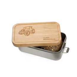 Werbe-Lunch- und Brotzeitbox XL mit Ihrem Logo als Motiv-Gravur Traktor Claas umsetzbar