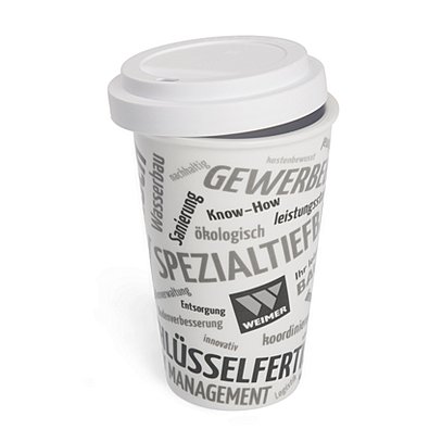 Coffee-to-go-Becher mit auslaufsicheren Kunststoffdeckel, auch in Schwarz und Sonderfarben erhältlich