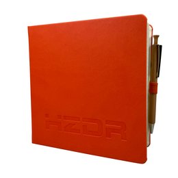 Werbe-Notizbuch im quadratischen App-Formatals Werbeartikel mit Logo-Blindprägung