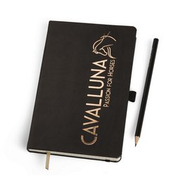 Exklusives Notizbuch IVORY LINE Q25 in schwarz, 130 x 210 mm, mit individueller goldener Folienprägung