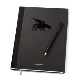 sehr edles, schwarzes Notizbuch "Twist-Boos" A4 aus Materialkombination Textil und Natura mit schwarzer, glänzender Blindprägung