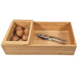 Nussschale mit Firmenlogo graviert aus Bambus mit Nussknacker