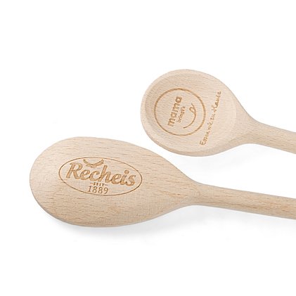 Werbemittel Kochlöffel aus Buchenholz individuell mit  Lasergravur veredelbar