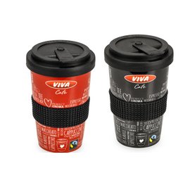 In Schwarz und Rot erhältlich: Der Mehrwegbecher von OMV aus der Lerche: Kaffeebecher-Manufaktur