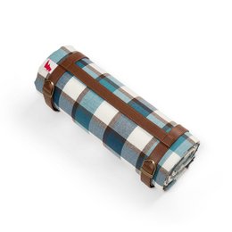 Werbe-Picknickdecke im Nostalgiedesign mit Karo und Tragegurt