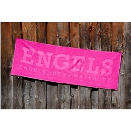 Pink ist in: Zwirnfrottier-Saunatuch mit Hoch-Tief-Einwebung für Malerbetrieb Engels