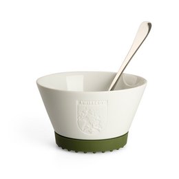 Müsli-Schüssel Porzellan mit farbigem Silikon Untersetzer, Logogravur