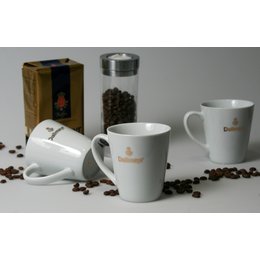 Porzellanbecher und Werbeporzellan mit Golddekor bedruckt für Dallmayr Kaffee München