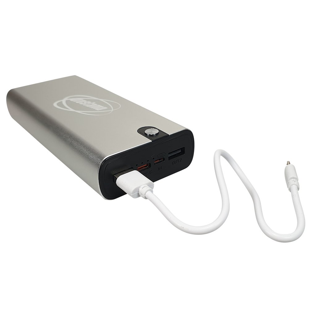 Powerbank FLAT20 mit 20.000 mAh Ladekapazität und individueller Logo-Lasergravur 