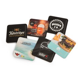 Trendige abwischbare und vollflächig bedruckbare Tassenuntersetzer, Coaster mit Photomotiven
