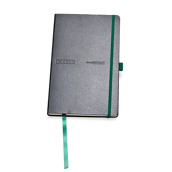 Exklusives Notizbuch mit Logoprägung mit farbigem Gummizug und Stiftschlaufe