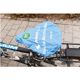 Radfahrer aufgepasst! Individuell mit Werbung bedruckbarer Sattelschutz für Stadtwerke München