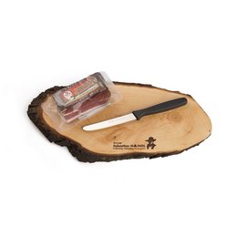Ovales Brotzeibrett mit Rinde und Logo-EInbrand