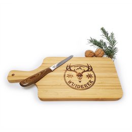 Robustes Werbe-Bambus Brotzeitbrett mit individuellem Logo