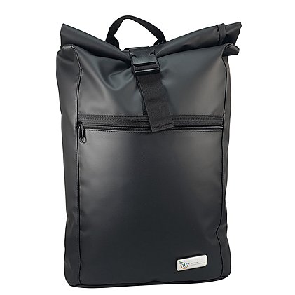 Werbe-Rollrucksack Kurier ECO aus LKW-Plane mit Laserung auf Metallemblem