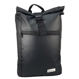 Werbe-Rollrucksack Kurier ECO aus LKW-Plane mit Laserung auf Metallemblem