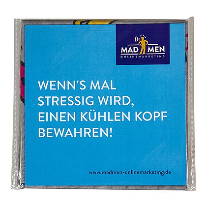 Schlauchtuch wird im Polybeutel mit individuell bedruckbarer Einlegerkarte geliefert