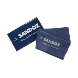 Sandoz Werbemittel für Pharma und Apotheken hochwertiges Werbe-Brillenputztuch bedruckt mit Etui