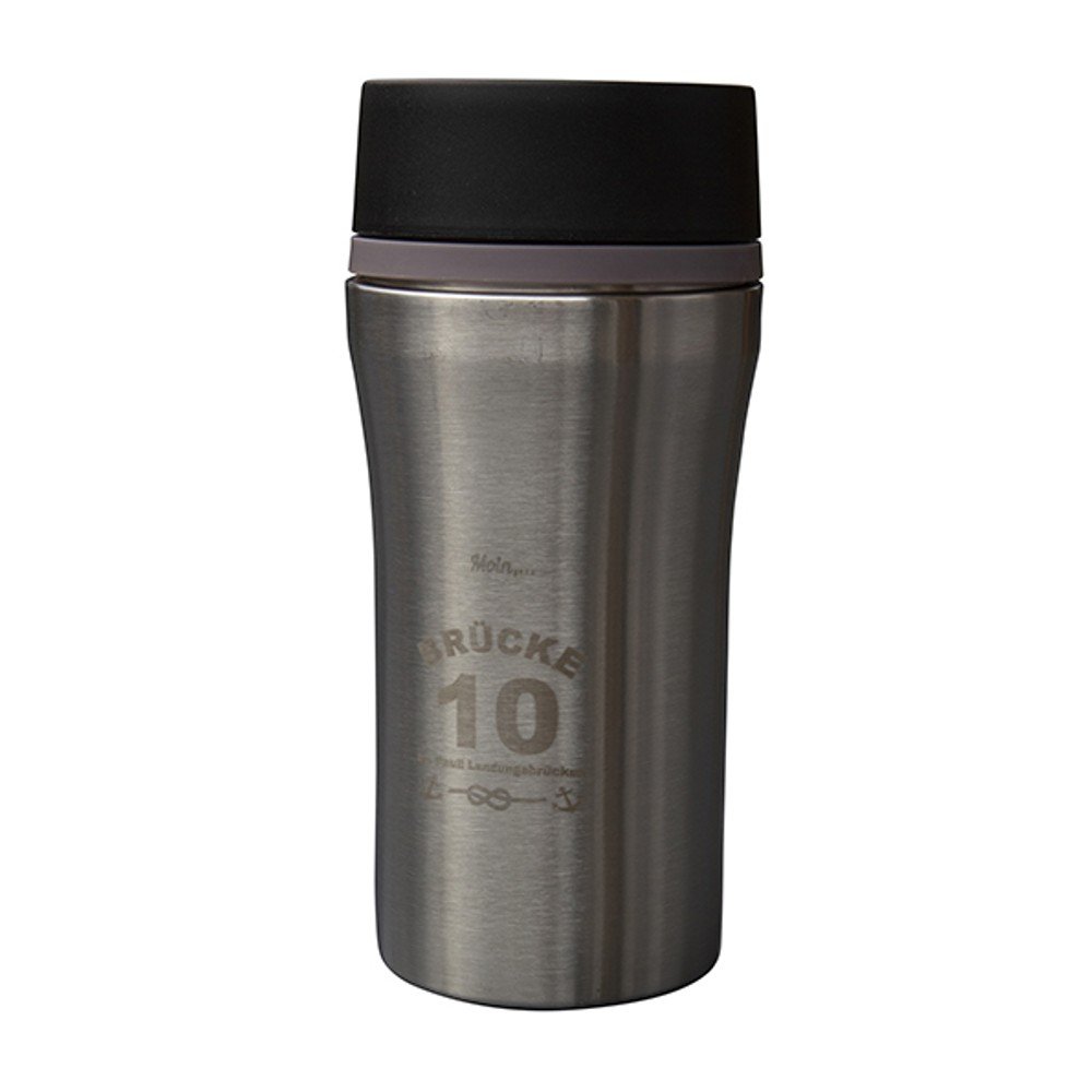 Auslaufsicherer, doppelwandiger Coffee2go Werbe-Becher mit Logo-Lasergravur graviert