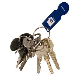 Alleskönner „Johann“: Werbe-Schlüsselanhänger aus Edelstahl, keyrefinder multifunktional und individuell gestaltbar