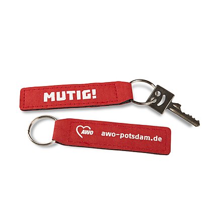 nachhaltiger WerbeSchlüsselanhänger aus Papyr mit individuellem Werbedruck