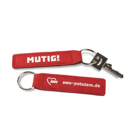 nachhaltiger WerbeSchlüsselanhänger aus Papyr mit individuellem Werbedruck